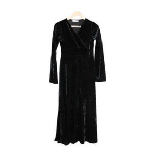 Black Velvet Surplice Full Length Party Dress